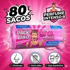 Kit Saco De Lixo Diva 80 Sacos - Rolo Perfumado Premium Resistente P/ Banheiro Cozinha E Pia (Alta Qualidade)