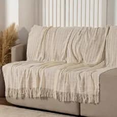 Manta Decorativa Para Sofá Cama 100% Algodão Com Franjas 1,40x1,70m Sala Confortável