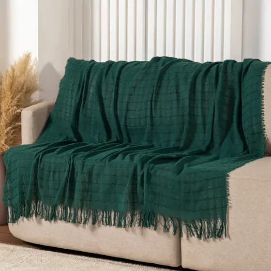 Manta Decorativa Para Sofá 100% Algodão Com Franjas 1,40x1,70m Sala Cama Confortável