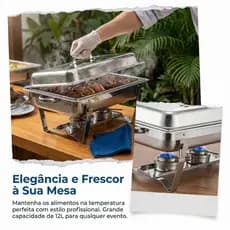 Rechaud Retangular 11 Litros Com 2 Cubas, 4 Conjuntos