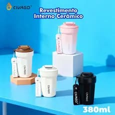 Civago Copo Térmico  380mL Garrafa Térmica Café Chá bebida gelada Revestimento Interno Cerâmico Com Tampa Quente/Frio