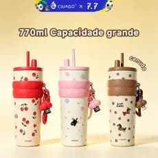CIVAGO Fashion Garrafa Térmica Inox 770ml Revestimento Cerâmico com Canudo e Tampa Antivazamento Quente/Frio com Pingent