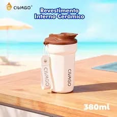 CIVAGO Copo Térmico 380ml inox Portátil com Revestimento Interior Cerâmica Quente/Frio Antivazamento