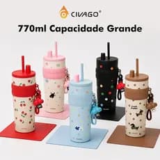 CIVAGO Copo Térmico 770ml Fashion Garrafa Térmica Aço Inox Revestimento Interior Cerâmico Antivazamento e Anti-poeira