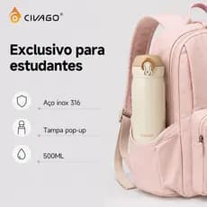 CIVAGO Garrafa Térmica 500ml Aço Inoxidável 316 Portátil Antivazamento Tampa Abertura Toque Quente/Frio Livre de BPA