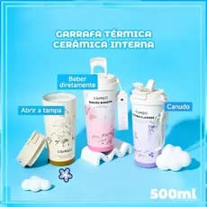 CIVAGO Copo Térmico 500ml Aço Inox 316 com Alça de Tecido e Estampa Fofa Tampa 2-em-1 antivazamento12h Quente/24h Frio
