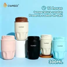 CIVAGO Copo Térmico 300ml Aço Inox 304 Portátil Para Café Revestimento Cerâmico Quente e Frio Garrafa Térmica