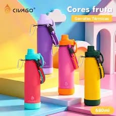 Garrafa Térmica 560ml-1180ml Inox com Alça Quente & Frio Com Isolamento Térmico De Grande Capacidade BPA Free CIVAGO