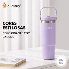CIVAGO Garrafa Térmica Portátil 887ml Aço Inox BPA Free Antivazamento com Tampa Canudo e Alça Stanley Quente/Frio