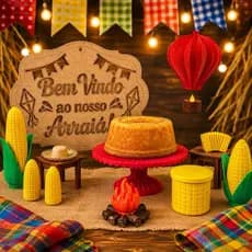 Kit Festa Junina Completa Decoração São João Mesa Arraiá LED Decoração Exclusiva Peças Maciças