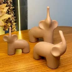 Trio de Elefantes Decorativos em Cerâmica Minimalistas - Conjunto 3 peças Enfeite de Mesa