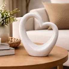 Escultura Coração Decorativo em Cerâmica – Enfeite Minimalista para Sala, Quarto ou Presente