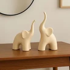 Dupla de Elefante Decorativo em Cerâmica – Enfeite Minimalista de Mesa para Sala e Quarto