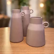 Trio de Vasos Com Alça Decorativo em Cerâmica Design Moderno Minimalista