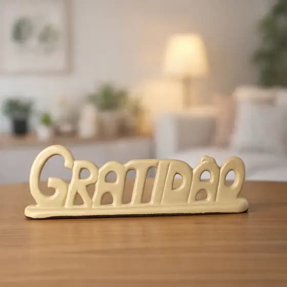 Enfeite Decorativo Em Cerâmica Palavra GRATIDÃO - Para Sala, Quarto, Escritório, Estante