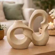 Conjunto De Vaso Decorativo Em Cerâmica Garrafa Abstrata Twisted Moderno