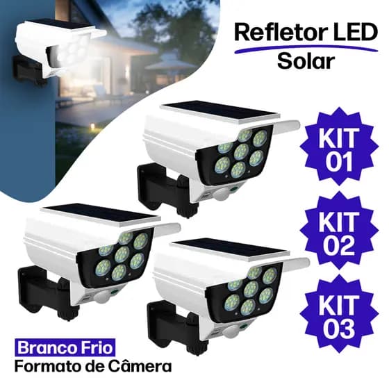 Refletor Solar com LED  Sensor de Movimento Câmera Falsa IP66 Externa Luz Fria Prova Dágua