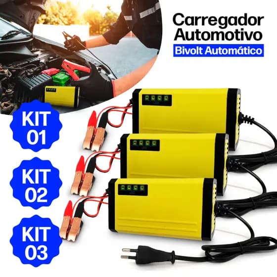 Carregador de Bateria Automotivo Inteligente Bivolt Carro Moto fonte 12v Cabo Chupeta