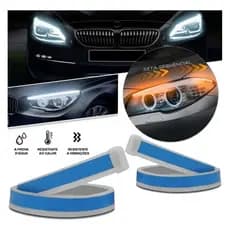 Par de Fita LED Automotiva 60cm 12V Farol DRL Seta Sequencial Iluminação para Carro Luz Azul Amarela