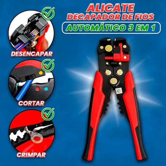 Alicate Decapador de Fios Automático 5 em 1 Corta Desencapa Crimpa Ajustável Cabos Elétricos