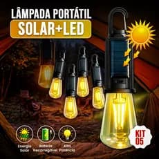 Lâmpada Solar LED Portátil Recarregável KIT 5 ou KIT 10 USB-C 3 Modo De Branco Quente Resistente