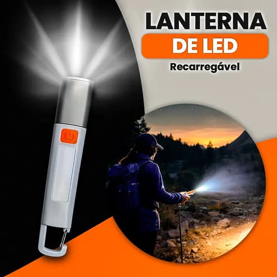 Lanterna LED 300 Lumens Recarregável USB-C Zoom Ajustável 5 Modos Longo Alcance IP54 Portátil