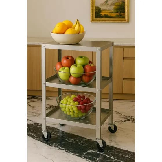 Carrinho Auxiliar Multiuso Em Aço Inox Preto/Inox Escovado Para Cozinha Fruteira