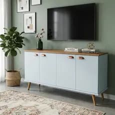 Buffet Aparador 120cm 4 Portas Pés Palito Branco Preto Cozinha Sala