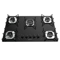 Cooktop Fogatti à Gás FGT 5 Bocas Vidro Preto Flange Inox Bivolt - Acendimento Automático