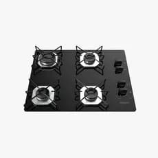 Cooktop Fogatti à Gás Ori 4 Bocas Vidro Preto Flange Inox Bivolt - Acendimento automático