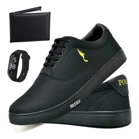 Kit Sapatenis Masculino Polo Blu Casual Estiloso em Lona Premiun com Carteira e Relógio Digital