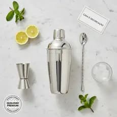 Kit Coqueteleira Aço Inox 500ml Prata Clássica Drinks e Coquetéis Bar tender Batidas Caipirinha