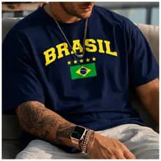 Camisa Camiseta Masculina Estampada Brasil Copa 2026 100% Algodão