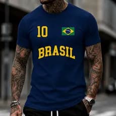 Camiseta Masculina Brasil Copa do Mundo Hexa Blusa Numero 10 Bandeira Algodão Premium