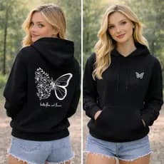 Moletom Feminino Estampa Borboleta Flor Blusa de Frio Look Estilosa Algodão Confortável Tendência