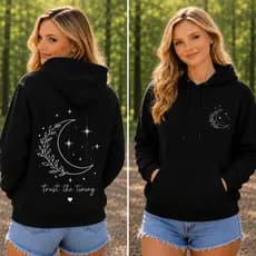 Moletom Feminino Lua Trust The Timing Estilo Aesthetic Canguru Algodão Premium