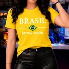 Blusa Feminina Brasil Camiseta T-shirt Copa do Brasil Exa Camisa Casual 100% Algodão