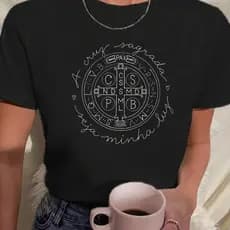 Camiseta Feminina Medalha de São Bento Religião Católica 100% Algodão