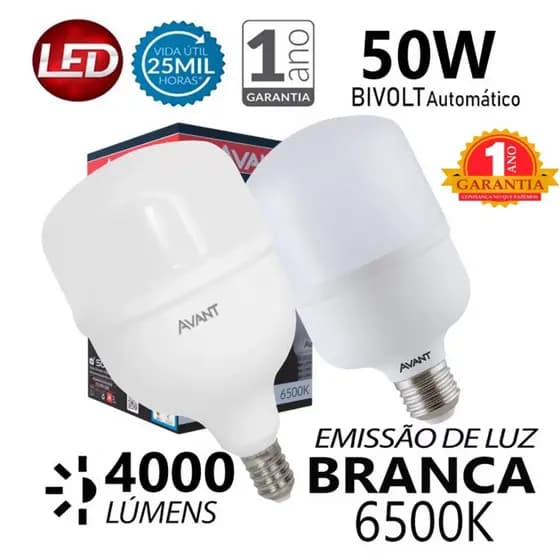 Kit  Lâmpadas Super Bulbo Alta Potência Led 50w 6500k Avant Luz Branco-frio 127/220