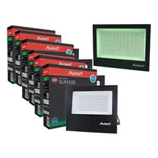Kit 5 Refletor Slim Avant 100w Luz Cor Verde Bivolt Led Ip66