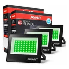 Kit 3 Refletor Holofote Led 50w Bivolt Avant P/jardim Verde