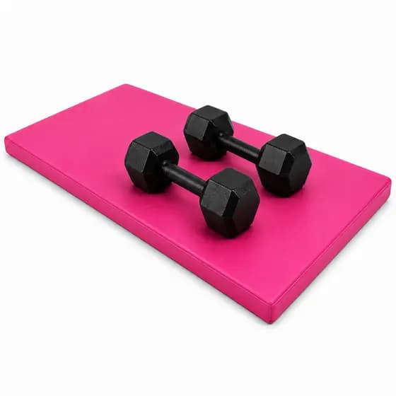Desconto -Oferta Kit Par Halter Sextavado 5kg + Colchonete Academia Rosa | Musculação e Exercícios em Casa | Resistente