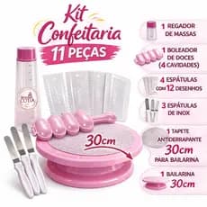 Kit Confeitaria 11 Peças Bailarina 30cm Espátulas Inox Boleador Regador Tapete Completo Bolo