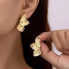 Brincos Folha Meia Pétala Flor Folheado Ouro / Prata Acessórios Femininos Brinco Fashion Diária
