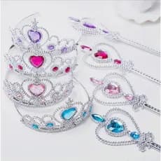 Kit Coroa e Varinha Magica Princesa Infantil Tiara Festa Fantasia