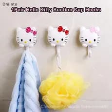 1 par de ventosas transparentes Sanrio Hello Kitty com ganchos de plástico, adequadas para instalação em janelas, cozinh