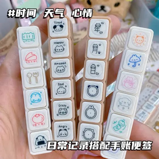 {Seis selos} Mini registro de tempo emocional imprensa fotossensível diy relógio cartão humor Wawa Kawaika carimbo Origi