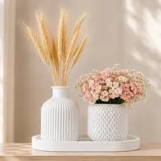 Kit Vasos e Bandeja Decorativo Gesso 3 Peças Minimalista Decoração Banheiro Sala Quarto Escritório