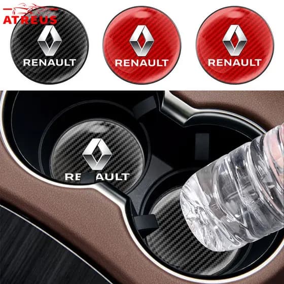 1 Peça Porta-Copos Redondo de Fibra de Carbono Renault com Almofada Antiderrapante para Kwid Duster Oroch Kardian Megane