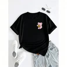 🌸 Camiseta básica "ursinho fofo com cupcake", 100% algodão, tecido macio e estiloso para amantes de desenhos